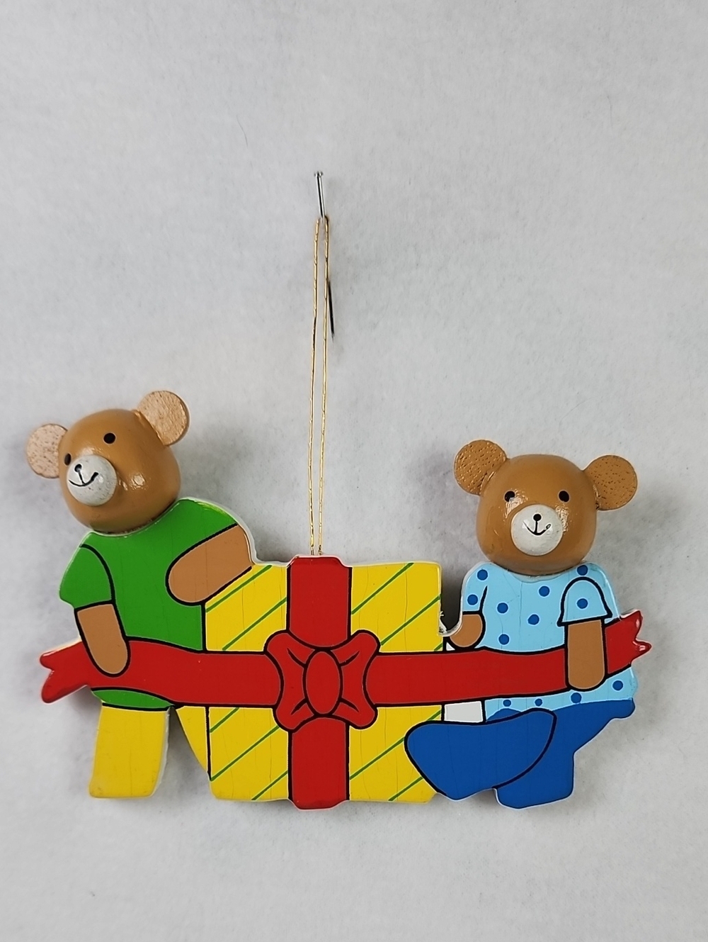 Wooden Teddy Vintage Trio Hanging Wooden Christmas Ornament Brown, Green, Red